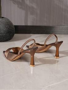 Women's Pointed Toe Woven Strap High Heel Mule Sandals - Chocolate Brown - View 7
