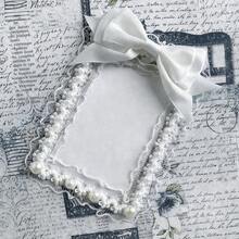 Nuevo soporte para sesión fotográfica de encaje dulce, diseño estético, Protector de tarjetas de identificación con volantes y lazo, funda transparente para tarjetas de moda coreana - Blanco - Ver 19