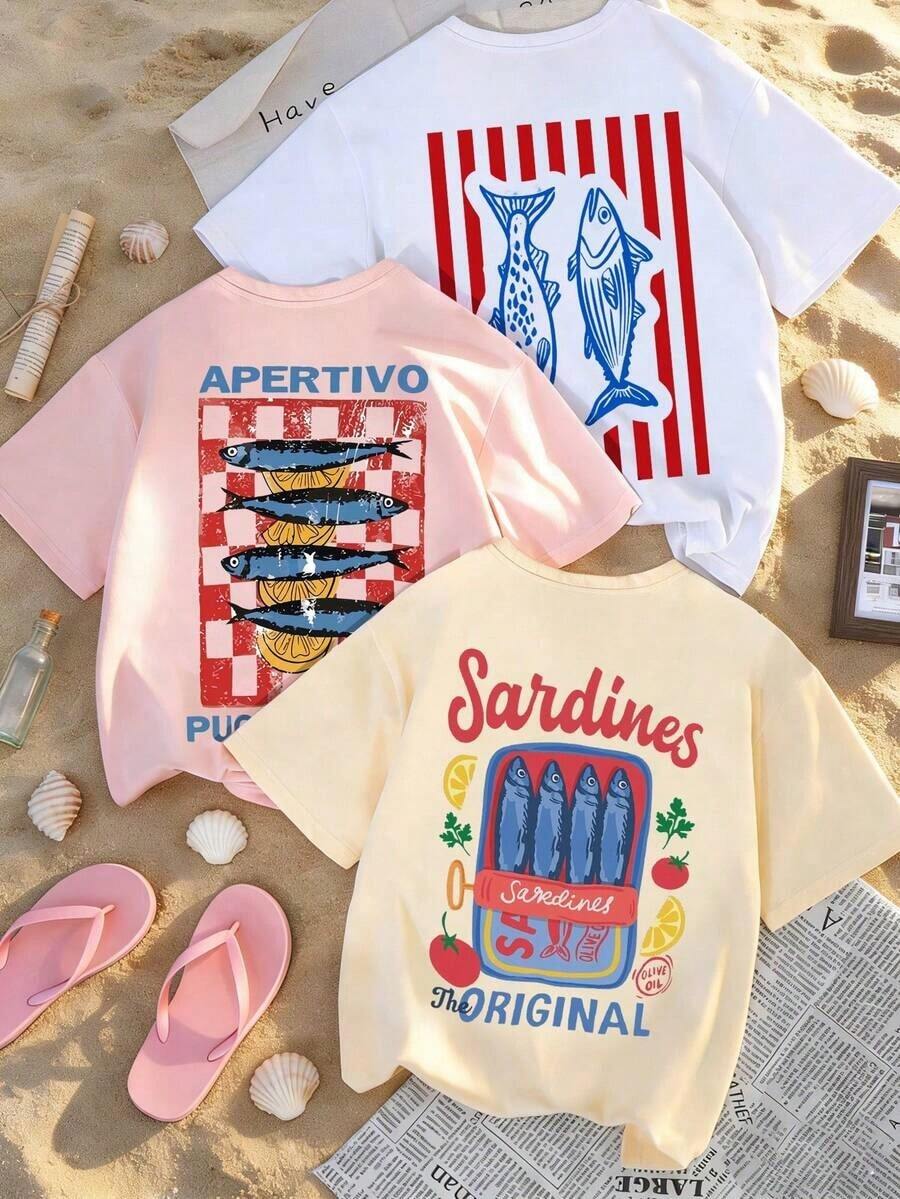 Esta camiseta informal de manga corta para mujer, de cuello redondo, en blanco y negro, presenta estampados de dibujos animados, letras y animales, ideal para el verano, la playa y las vacaciones. Confeccionada con tejido 100% algodón puro de 200 g, esta camiseta de manga corta de alta calidad es suave y cómoda, convirtiéndola en una prenda esencial para el día a día. - Blanco - Ver 1