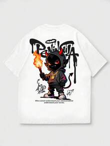 Zrgoth Men's Fashionable Casual Loose Fit Short Sleeve T-Shirt | American Street Graffiti Print | Exquisite Design | Essential For Spring/Summer | Basic Style | Best Gift For Friends - White - View 5