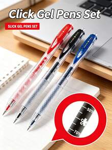 6/12Pcs Click Gel Pens Set, 0.5mm ST Tip Quick Dry Writing Pens, Black/Blue/Red Colors For Students - Multiple Options Available - View 1