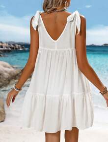 New Summer Sunscreen Cover-Up Beach Dress With Loose Shoulder Straps - White - View 4