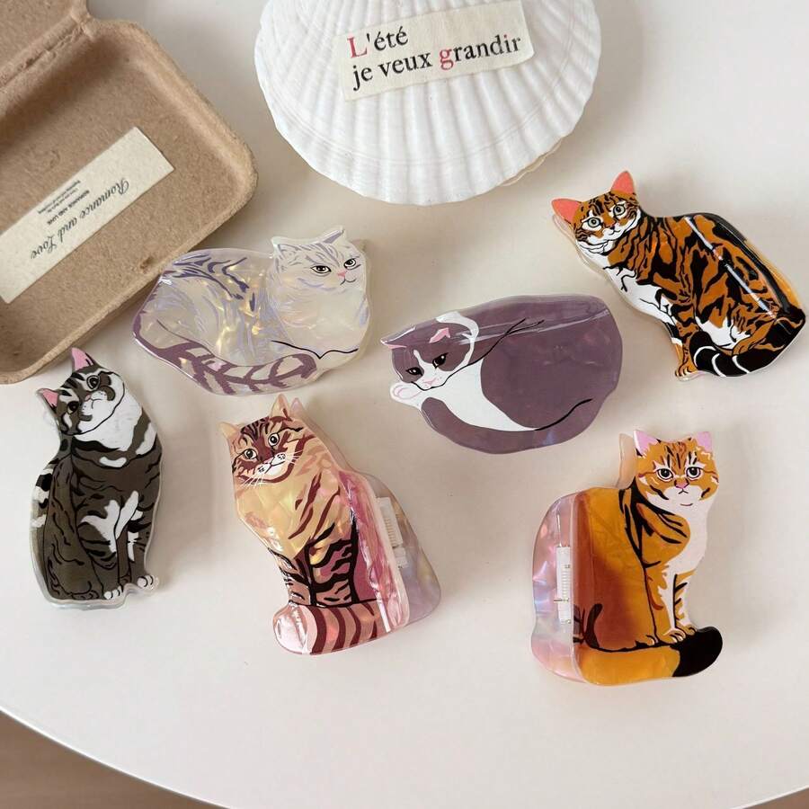 新款韩日风卡通动物发夹,可爱孟加拉猫造型,亚克力发爪,优雅奢华女士发饰 - 彩色 - 查看 1