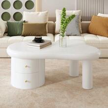 Modern White Coffee Table With Irregular Shape – 2 Drawers, Space-Saving, Elegant, Stable – Perfect For The Living Room And For Multifunctional Use. - 白色 - 查看 12