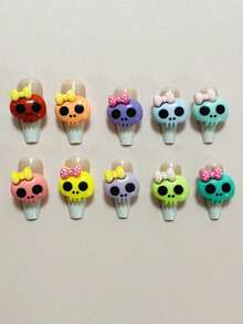 30pcs Cartoon Halloween Gothic Creative Cute Y2K Personalized Glossy Dopamine Red Blue Purple Yellow Orange Green Mixed Color Skull Bow Flat 3D DIY Phone Case Computer Lighter Makeup Mirror Storage Box Hair Accessory Decoration Round Nail Art Decoration Nail Charms - Multicolor - View 10