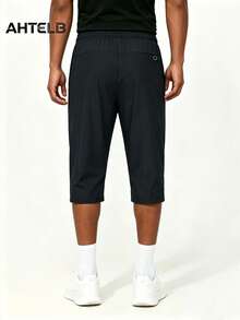 AHTELB Pantaloncini 3/4 da uomo in seta di ghiaccio con tasche con cerniera antifurto e design stampato, tessuto in seta di ghiaccio ad alta elasticità, asciugatura rapida e traspirante, adatto per sport, fitness, abbigliamento casual estivo, ottimo regalo per amici, mariti, fidanzati - Blu - Visualizzare 2