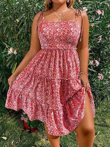 Mini vestidos florales de talla grande para mujer, medio bodycon, manga corta, tirantes de verano, cómodos e informales, la mejor opción para el verano - Rojo - Ver 6