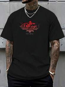 Men'S Casual New Round Neck Short-Sleeve T-Shirt STRANGER In Crimson Ruins Style, Featuring A Dark Scene Thorn Logo For  Guys. Made From Comfortable, Slightly Stretchy Knit Fabric Suitable For All Seasons - 黑色 - 查看 8