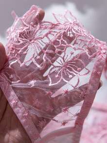 2pcs Delicate Floral Embroidery Lingerie Set, Sheer Mesh Outlines Soft Lines, Lightweight Lift And Support. Spaghetti Strap Fit Body Shape, French Romantic Atmosphere, Matching Panty, Soft And Skin-Friendly, Sexy And High-End, Daily Wear - Pink - View 8
