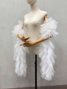 1pc Fluffy Tulle Wedding Bridal Shawl, Luxurious Long Collar Accessory - View 3