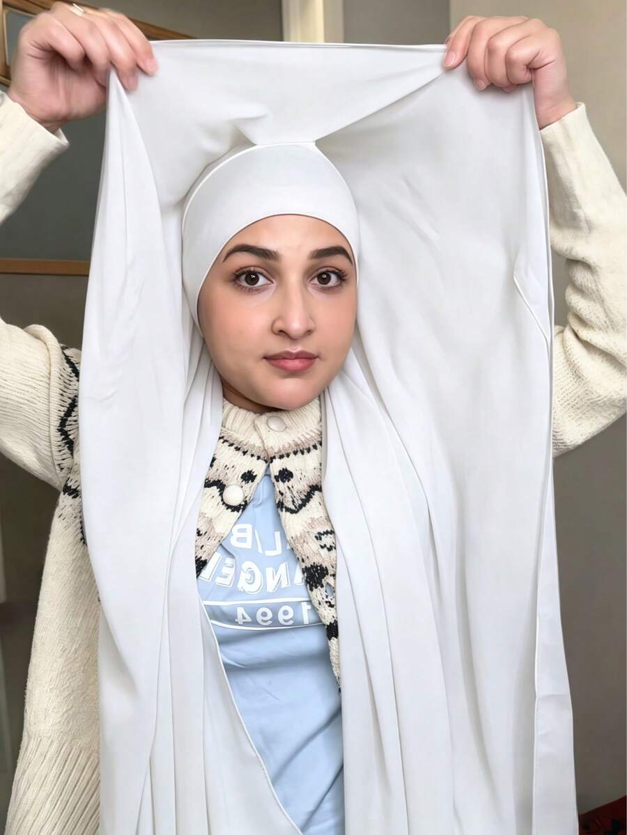 1pc 3-In-1 Instant Chiffon Hijab With Built-In Magnets And Undercap/All-In-One Instant Hijab - No Pins, Slip-Free Fit, Easy Wear In Seconds. Suitable For Daily Abaya Matching, Outdoor Activities, Prayers And Worship,Holiday,Travel Essential