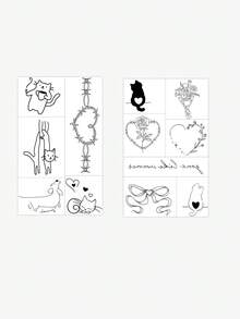 2pcsStickers, Minimalist Line Style Featuring Cats, Roses, Hearts, And Butterflies, Temporary Tattoo Stickers, Washable, Single-Use, Suitable For Arms, AbdomenAnd Legs, Non-Reflective, Realistic Tattoos, Suitable For People, Daily Use, Lasting3-5Days - Black - View 4