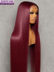 24 Inch BUG# Wine Red Straight Full Lace Front Wig, 200% Density, 13x4 Lace Front Wig With Baby Hair, Bone Straight Lace Front Wig, Pre-Trimmed Hairline Straight Lace Front Wig - SBUG - View 1