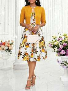 Conjunto de falda larga y chaqueta corta de dos piezas, de colores brillantes, romántico, de temperamento elegante y maduro, para primavera y verano - Rosa - Ver 10