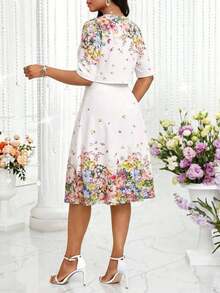Conjunto de 2 piezas de vestido y chaqueta elegante con estampado para mujer - Multicolor - Ver 8