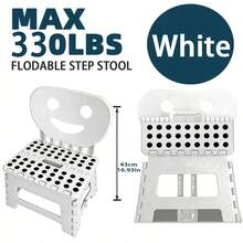 2-In-1 Foldable Step Stool With Backrest, Sturdy Plastic Non-Slip Surface, Foldable Design With Handle, Suitable For Kitchen, Bathroom, Bedroom, For Adult Use (Black, White, Grey) - Multicolor - View 9