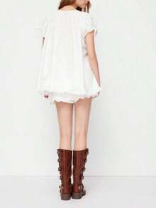 Women Y2k Babydoll Summer Tops Short Sleeve Square Neck Solid Color Puffed Blouse Fairy Grunge Loose Fit Shirts Casual Comfy Going Out Tops Vintage A-Line Ruffled Dresses Daily Shopping Office Travel Babydoll Dress Beach Vacation Sundress Flowy Swing A Line Dress Going Out Dresses - trắng - Xem 4