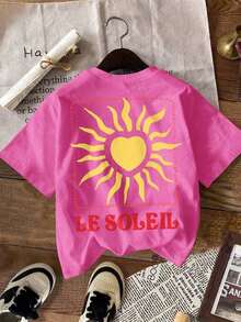 Women's T-Shirt, Short-Sleeved Graphic Tee, Casual Street Style, Cute Summer Top - Fuchsia Pink 7 - View 4