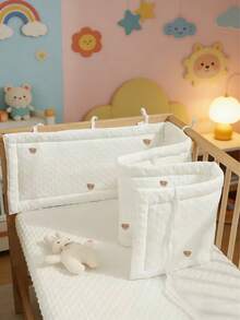 1pc INS Style Baby Crib Bumper Pads, Plush Embroidered Crib Rail Guard, Newborn Anti-Collision Cushion, Bear Pattern - White - View 11