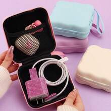 Bolsa de almacenamiento de cable de datos de gran capacidad con onda cuadrada, caja de almacenamiento portátil de viaje digital de unicolor con diseño de dibujos animados linda para cámara CCD, cargador y auriculares - Multicolor - Ver 2