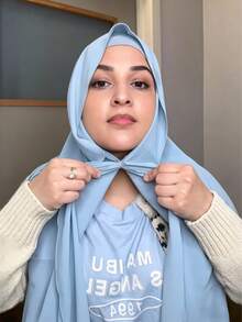1pc 3-In-1 Instant Chiffon Hijab With Built-In Magnets And Undercap/All-In-One Instant Hijab - No Pins, Slip-Free Fit, Easy Wear In Seconds. Suitable For Daily Abaya Matching, Outdoor Activities, Prayers And Pilgrimages - Baby Blue - View 1