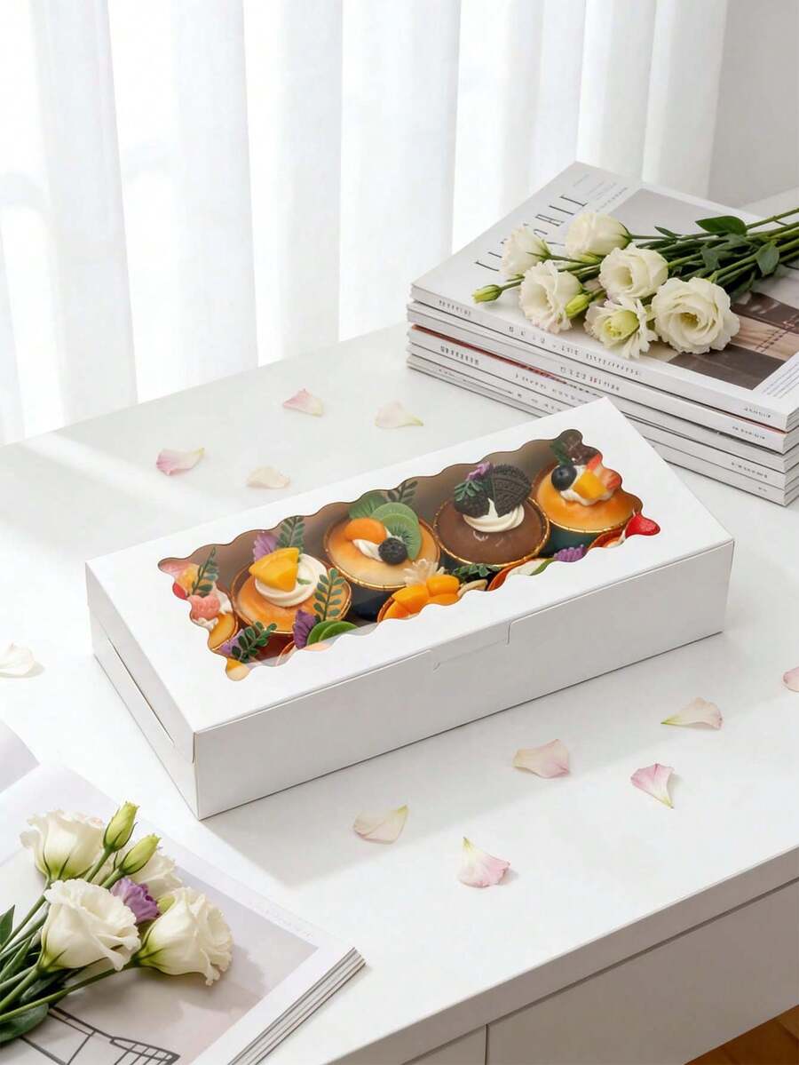 Hộp bánh ngọt bằng bìa cứng màu trắng, cửa sổ lượn sóng, 12 chiếc/18 chiếc, cửa sổ trong suốt, thích hợp đựng bánh muffin, cupcake, bánh quy, bánh mì, bánh ngọt, bánh nướng, sô cô la, dâu tây. - Xem 1