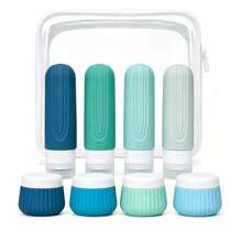 GGGold 8 piezas Juego de contenedores de silicona mate con frascos estriados y bolsa de transporte transparente, botellas rellenables a prueba de fugas para lociones y cuidado de la piel, juego de almacenamiento portátil multicolor para negocios y viajes - Multicolor - Ver 11