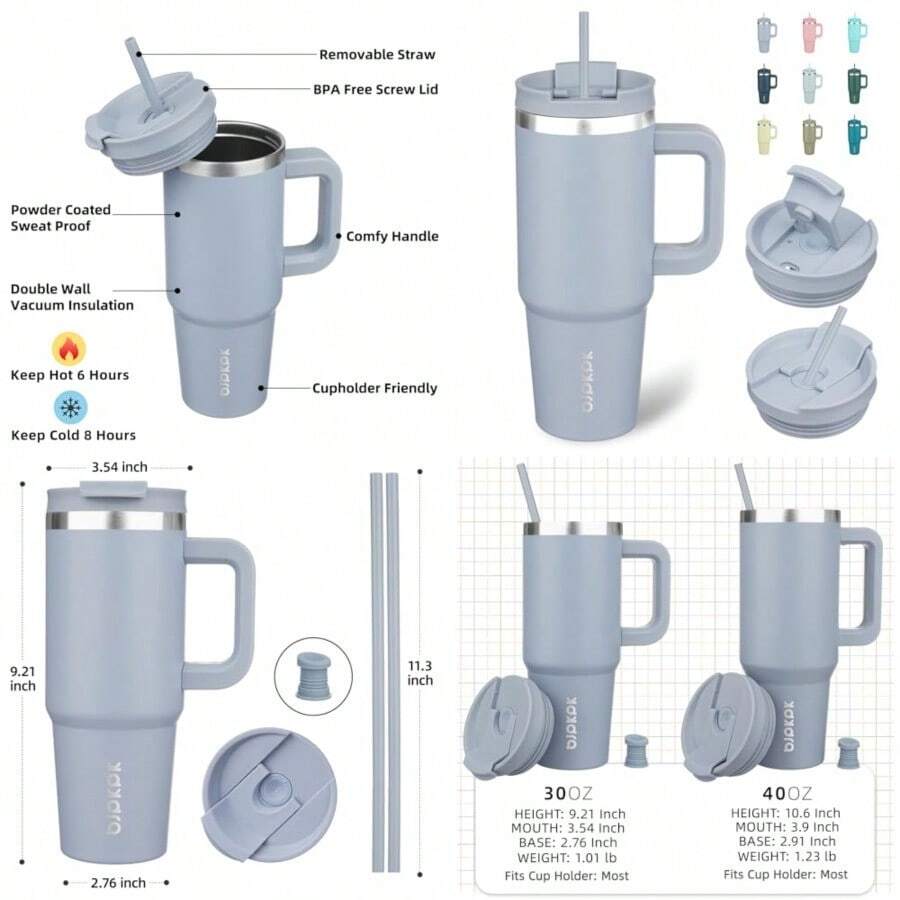 BJPKPK - Vaso con asa de acero inoxidable aislado de 30 onzas con tapa y popote para agua o café helado, color - Azul moderno - Ver 1