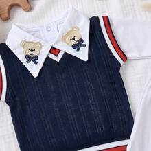 Pagan Baby Embroidered Collar Sweater Set, Sweater + Bodysuit + Pants, Size RN - 藏蓝色 - 查看 2