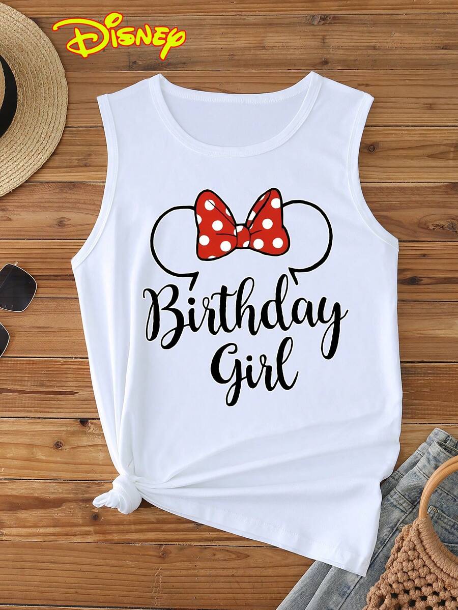 Disney 1 chiếc áo tank top nữ in hình chuột Minnie hoạt hình, cổ tròn, co giãn, phù hợp mặc hàng ngày, chất liệu dễ giặt ủi, áo tank top thời trang thường ngày dành cho nữ. - trắng - Xem 1