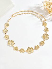 1 chiếc dây thắt lưng kim loại họa tiết hoa bất đối xứng phong cách cổ điển, phụ kiện thắt lưng thanh lịch kiểu Bohemian đa năng phù hợp cho phụ nữ mọi dịp. - Vàng - Xem 4