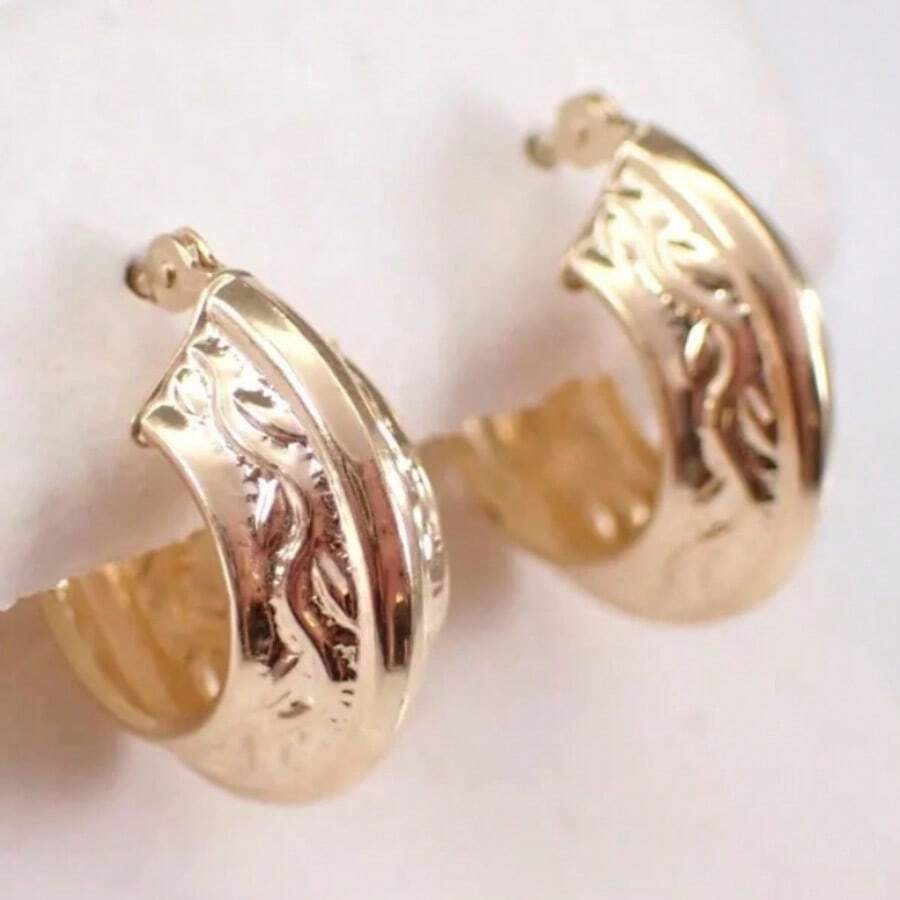 Juego de anillo y aretes vintage con relieve martillado, accesorios versátiles de uso diario para mujeres - Dorado - Ver 1