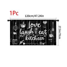1pc, Home Decor, Cartoon Kitchen Pattern Printed Table Skirt, Kitchen Small Curtain, Kitchen Cabinet Cover Curtain, With Curtain Holes, Easy To Hang, Rectangular, Machine Woven, Machine Washable, Kitchen Decoration And Accessories, Perfect For Kitchen Cabinets And Home Decor - Multicolor - View 12