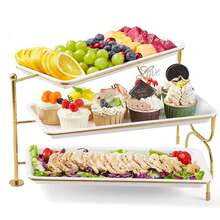 Bandeja giratoria de 3 niveles de gran tamaño, soporte de metal plegable y giratorio con bandejas de plástico blanco de múltiples capas, adecuado para exhibición de frutas y postres, exhibición de bodas y fiestas de cumpleaños - Multicolor - Ver 3