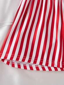 Sweet Girl's Bow Print Short Sleeve Top And Striped Shorts Set, Comfortable Princess Style Suitable For Indoor And Outdoor Daily Wear, Summer - Red and White - View 8
