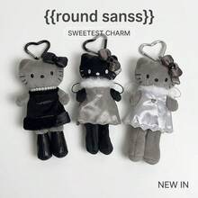 SANRIO 1个可爱长腿黑灰色天使恶魔Hello Kitty猫咪毛绒玩偶包包挂饰配件，礼物 - 彩色 - 查看 3