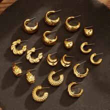 VKME 9 Pairs Of Compliance Material Light Luxury Geometric Pattern Three Claw Water Drop Fried Dough Twists Wide Version C-Shaped Earring Set For Women's Party Travel Leisure Everyday Versatile Wear - Yellow Gold - View 11