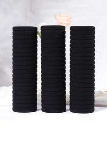 100pcs Elegant Solid Color Hair Ties, High Elasticity, Protect Hair, Suitable For Ponytail, Bun, Match Any Outfit, Accessories,Festival,Party - Black - View 4