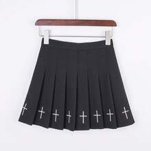 Minifaldas negras de cintura alta, falda Vintage plisada Punk, ropa de calle gótica, faldas plisadas con estampado cruzado para mujer, falda Lolita Harajuku - 1806FS - Ver 3