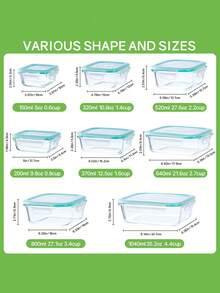 16PCS Stück mikrowellengeeigneter Glasbehälter zum Aufwärmen für Büroarbeiter, Lunchbox für den Kühlschrank und große Frischhalteboxen mit Reis- und Mahlzeitenboxen, Küche, - Übersicht 9