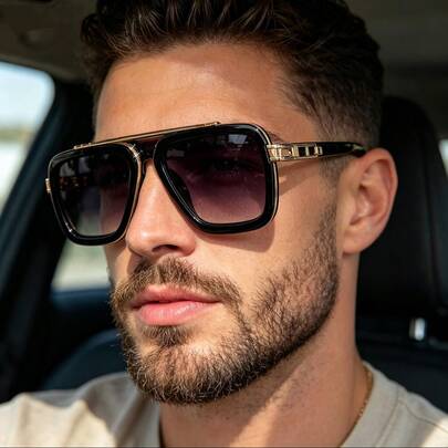 1 Pair Men's Fashion Dual-Beam Glasses, European And American Street Style, Versatile, Suitable For Outdoor Gatherings, Beaches, And Creating Streetwear Looks, Paired Well With Sweaters, Jackets, Hoodies, And Cargo Pants, Ideal For Summer Beach Vacations And Outdoor Travel.