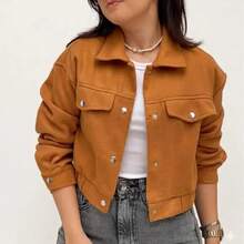Women's Short Jacket With Long Sleeves And Buttons, Thick, Warm, And Soft Wool - Camel - View 2