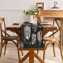 1/25pcs Chalkboard Coffee Pattern Printed Linen Table Runner, Suitable For Holiday Parties, Birthday Dinners, Kitchen And Dining Room Decor, Furniture And Home Textile Decoration. It Is A Multi-Purpose Home Decor Item Suitable For All Seasons, Perfect For Party And Holiday Decorations, As Well As A Great Gift For Parents And Friends. - Multicolor - View 2