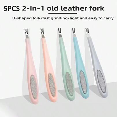 J·FOCUS 5pcs 2-In-1 Nail Care Tool Set, U-Shaped Cuticle Pusher With Built-In Nail File, Double-Ended Manicure Tool For Removing Cuticles And Polishing Nails