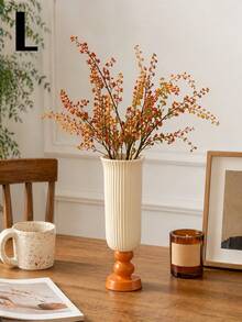 1pc Modern Minimalist Textured Vase, Creamy White Decorative Vase With Orange Base, Nordic Style Plastic Resin Vase Suitable For Living Room, Dining Table, Bedroom, Aesthetic Home Decor - Elegant Vase - View 5