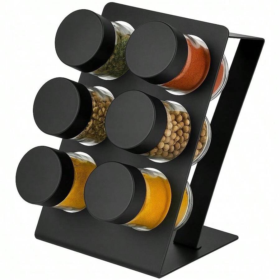 Spice Rack Storage Countertop, Spice Storage Rack Tower Storage Rack With 6 Empty Jars + 1 Shelf, Spice Rack Seasoning Rack Seasoning Jar, Seasoning Bottle Salt Shaker Pepper Shaker Salt Shaker Pepper Shaker Spice Bottle Storage - Black - View 1