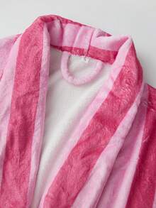Womens Plush Soft Robe Long Sleeve Belted Striped Bathrobe With 2 Pockets For Spa, Pool - Coral Red - View 9