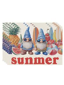 2 piezas Manteles individuales de gnomos de verano con frutas, manteles individuales veraniegos caprichosos, resistentes al calor, fáciles de limpiar y lavables, decorativos para fiestas, adecuados para cocina, hogar, interior, exterior, mesa de café, comedor, fiesta de té - Multicolor - Ver 11