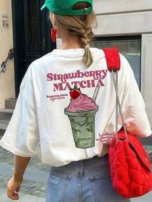 Camiseta de mujer de manga corta y cuello redondo casual - Estampado impreso, tela suave y cómoda, lavable a máquina, tops de verano Blanco-Vintage Street Style Unisex Loose Cotton Short Sleeve Crew Neck T-Shirt - Blanco - Ver 2