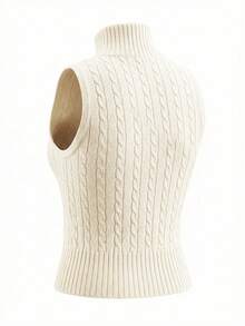 Débardeur élégant et décontracté en tricot beige à col montant pour femmes, convient pour la fête de la Mère et l'été, pull d'été en tricot - Nude - Voir 10